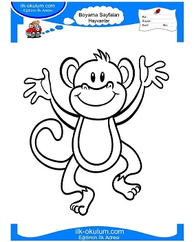 Çocuklar İçin Maymun Boyama Sayfaları 